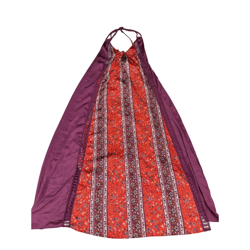 Intimately Free People Boho Mixed Print Halter Maxi Dress Purple Red Slit Lined